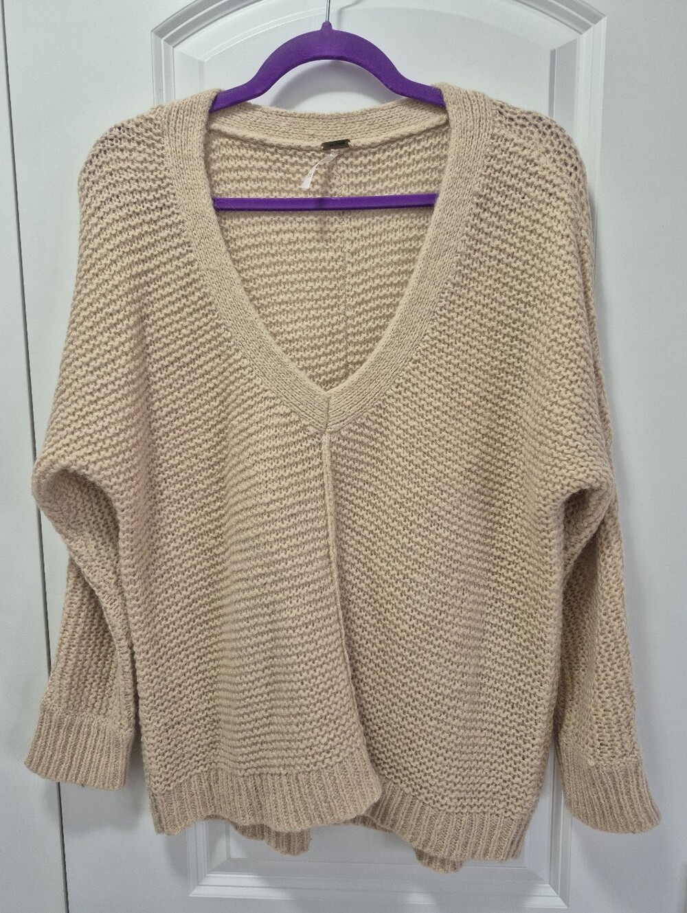 Free People Oversized V-Neck Sweater, XS, Cream Color